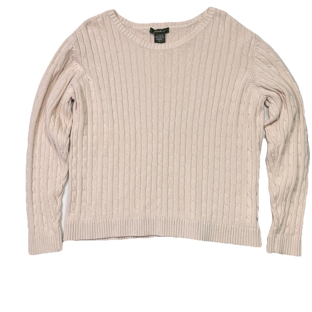 Eddie Bauer Cable Knit Sweater Womens XL Heavyweight Cotton Blend Classic